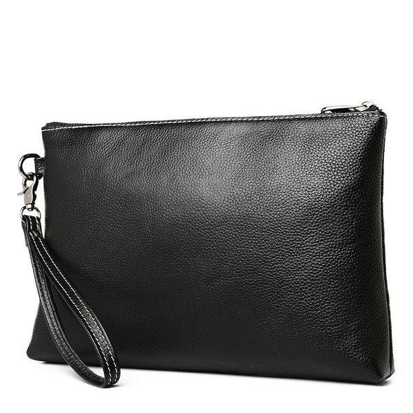 Black Leather Mens Wristlet Wallet Bag Zipper Clutch Wallet For Men - iwalletsmen