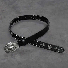 Badass Mens Leather Skull Rivet Rock Punk Belt Motorcycle Belt Leather Belt For Men - iwalletsmen