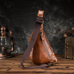 Cool Brown Leather Men's Sling Bag Chest Bag One Shoulder Backpack For Men - iwalletsmen
