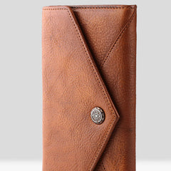 Handmade Leather Mens Cool Long Leather Wallet Bifold Envelope Clutch Wallet for Men - iwalletsmen