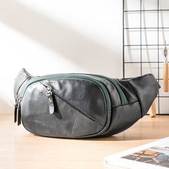 Cool Black Leather Mens Chest Bag Waist Bag Sling Bags Black Fanny Pack for Men - iwalletsmen