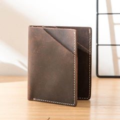 Brown Cool Leather Mens Small Wallets Front Pocket Wallet Vintage Thin Bifold billfold Wallet for Men - iwalletsmen