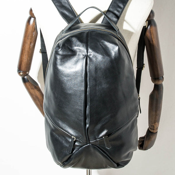 Black Soft Mens Leather 15 inches College Backpack Travel Backpacks Computer Backpack for men - iwalletsmen