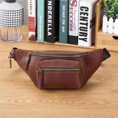 Brown MENS LEATHER FANNY PACK BUMBAG Hip Pack Brown Leather WAIST BAGS for Men - iwalletsmen