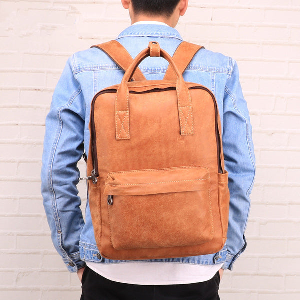 Brown Leather Mens School Backpack Travel Backpack Handbag 13inch Computer Backpack for Men - iwalletsmen