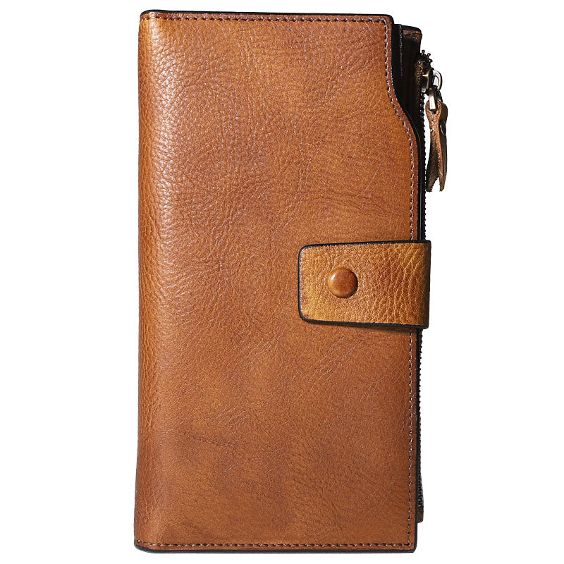Cool Brown Leather Mens Long Wallet Gray Buckled Long Wallet Bifold Clutch Wallet for Men - iwalletsmen