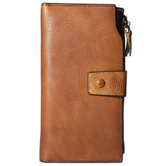 Cool Brown Leather Mens Long Wallet Gray Buckled Long Wallet Bifold Clutch Wallet for Men - iwalletsmen
