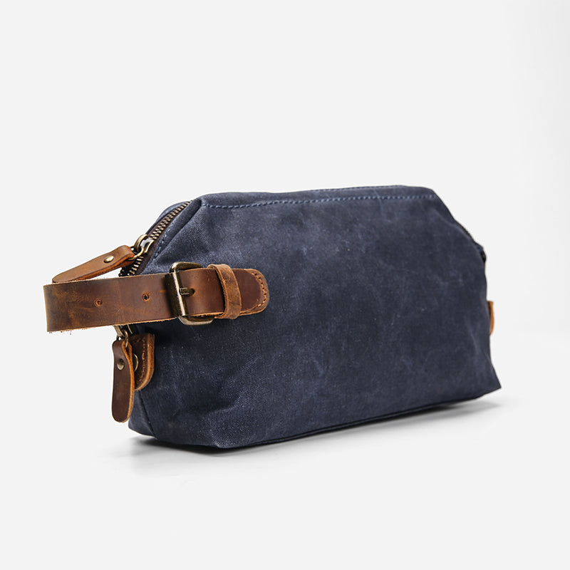 Waxed Canvas Leather Mens Women's Waterproof Cosmetic Bag Clutch Bag Handbag Storage Bag Wash Bag For Men - iwalletsmen