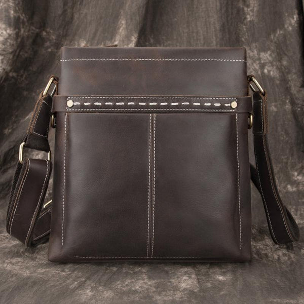 Black LEATHER MEN'S Small Side bag Vertical MESSENGER BAG Courier Shoulder Bag FOR MEN - iwalletsmen