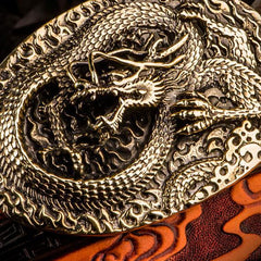 Handmade Genuine Leather Tooled Chinese Dragon Mens Belt Custom Cool Leather Men Belt for Men
