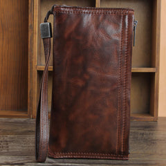Genuine Leather Mens Cool Biker Chain Wallet Long Leather Wallet Slim Clutch Wristlet Wallet for Men
