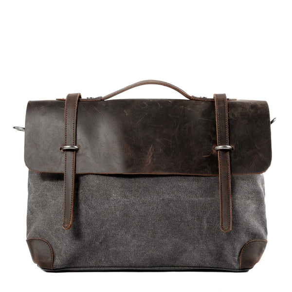 Cool Canvas Leather Mens Gray 14‘’ Office Handbag Shoulder Bag Messenger Bag For Men - iwalletsmen