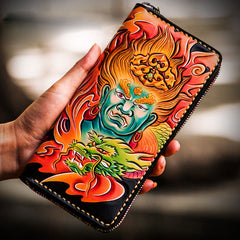 Handmade Leather Men Tooled Acalanatha Cool Leather Wallet Long Phone Clutch Wallets for Men
