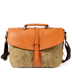 Waxed Canvas Leather Mens Casual 14'' Messenger Bag Side Bag Computer Bag For Men - iwalletsmen