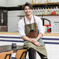 Vintage Canvas Leather Mens Womens Gray Craftsman Apron Cafe Staff Apron Work Apron for Men - iwalletsmen