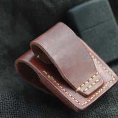 Handmade Brown Leather Mens Zippo Lighter Case With Belt Loop Lighter Holders For Men - iwalletsmen