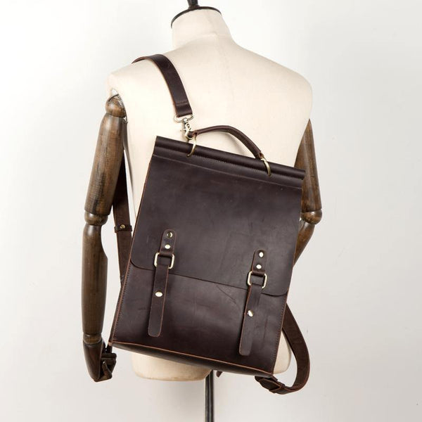 Cool Coffee Mens Leather 13inch Computer Backpack Fashion School Backpacks Satchel Backpack for men - iwalletsmen