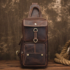Cool Brown Leather Men's Sling Bag Chest Bag Brown One Shoulder Backpack For Men - iwalletsmen