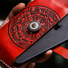 Handmade Leather Tibetan Mens Chain Biker Wallet Cool Leather Wallet Long Clutch Wallets for Men