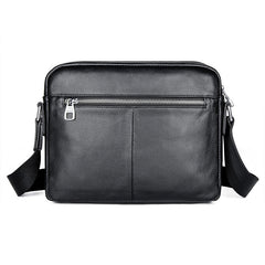 Black Cool Leather 10 inches Large Zipper Messenger Bag Handbag Shoulder Bag For Men - iwalletsmen