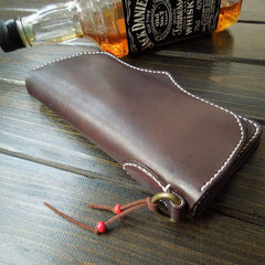 Handmade Leather Mens Clutch Wallet Cool Wallet Long Wallets Biker Chain Wallet for Men