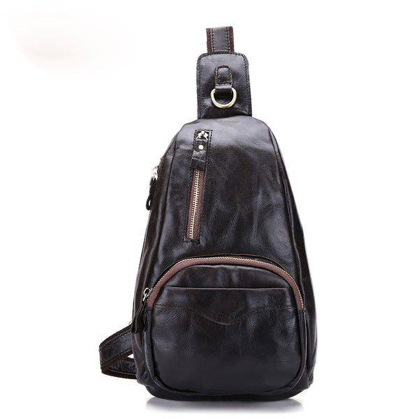 Cool Black and Brown Mens Leather Chest Bag Sling Bag Sling Crossbody Bag For Men - iwalletsmen