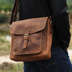 Handmade Leather Mens Cool Shoulder Bag Messenger Bag Chest Bag Bike Bag Cycling Bag for men