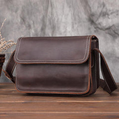 Brown Cool Leather Small Messenger Bag Satchel Postman Bag Coffee Side Bag Courier Bag For Men - iwalletsmen