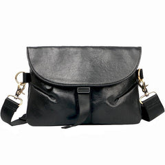 Black Leather Mens Small Courier Bag Chest Bag Messenger Bags Black Sling Bag For Men - iwalletsmen