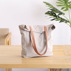 Canvas Leather Mens Womens Large White Handbag Tote Bag Khaki Shoulder Tote Purse For Men - iwalletsmen