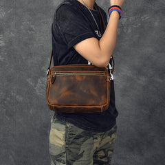 Vintage Leather Mens 8' Brown Saddle Side Bag Messenger Bag Small Postman Bag For Men - iwalletsmen
