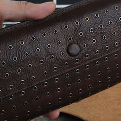 Genuine Leather Mens Cool Long Leather Wallet Zipper Clutch Wristlet Wallet for Men
