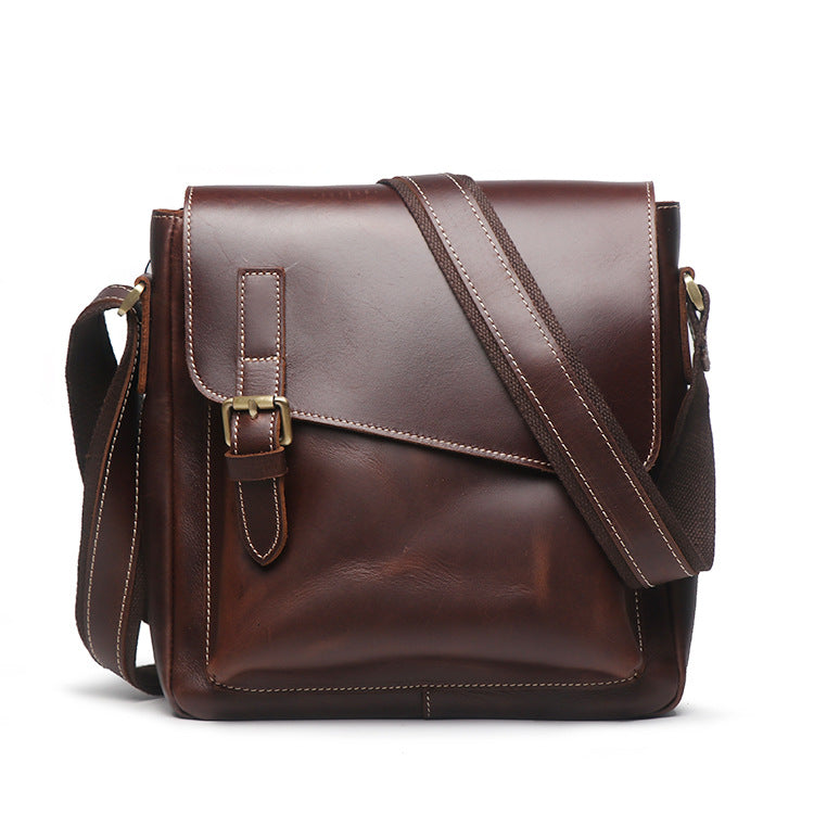 Vintage Leather Men's Small Side Bag Vertical Messenger Bag Shoulder Bag For Men - iwalletsmen