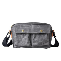 Gray Waxed Canvas Mens Casual Shoulder Bag Messenger Bags Casual Courier Bags for Men - iwalletsmen