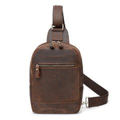 Brown Leather Men's Sling Bag Red Brown Chest Bag 8 inches One Shoulder Backpack For Men - iwalletsmen