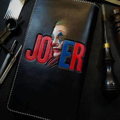 Badass Black Leather Men's Joker Long Biker Wallet Handmade Tooled Zipper Long Wallets For Men - iwalletsmen