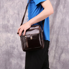 Fashion Brown Leather Men's Small Vertical Courier Bag Messenger Bag Side Bag For Men - iwalletsmen