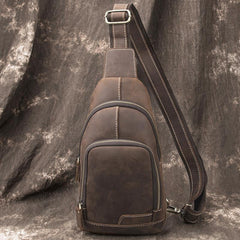 Cool Black Mens Leather Sling Bag Sling Backpack Chest Bag Sling Shoulder Bag For Men - iwalletsmen