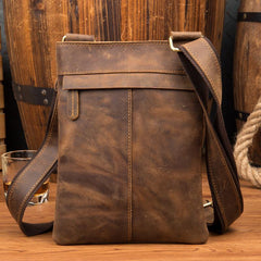 Cool Brown Leather 8 inches Mens Small Vertical Messenger Bags Brown Courier Bag for Men - iwalletsmen