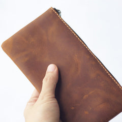 Vintage Dark Brown Leather Mens Phone Wallet Clutch Bag Wristlet Bag Zipper Long Wallet For Men - iwalletsmen