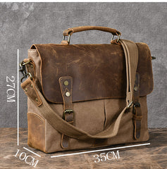 Canvas Leather Mens Womens Green Briefcase Side Bag Brown Messenger Bag Shoulder Bag For Men - iwalletsmen