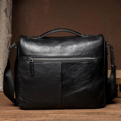 Black Leather 10 inches Mens Small Messenger Bag Black Side Bag Courier Bag Postman Bag for Men - iwalletsmen