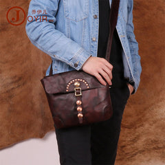 Cool Mens Leather Country Side Bag Small Saddle Messenger bag Shoulder bag For Men - iwalletsmen