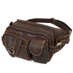 Vintage Large Brown Leather Men's Fanny Pack Brown Waist Bag Hip Pack For Men - iwalletsmen