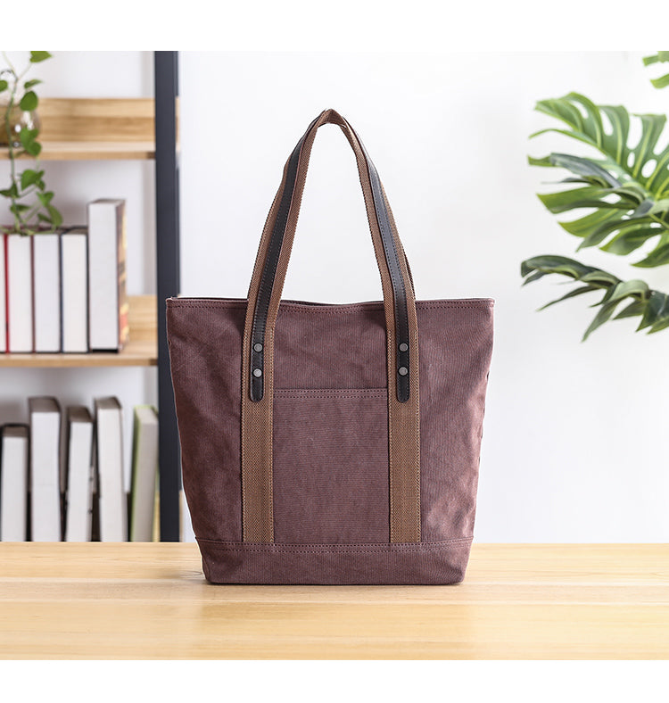 Casual Canvas Mens Womens Large 14‘’ Khaki Handbag Tote Bag Brown Shoulder Bag Tote Purse For Men - iwalletsmen