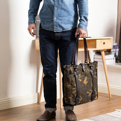 Waxed Canvas Mens Womens Handbag 14'' Tote Bag Camouflage Shoulder Bag Tote Purse For Men - iwalletsmen