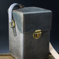 Handmade Gray Leather Mens Small Box Bag Shoulder Bag Messenger Bag for Men - iwalletsmen