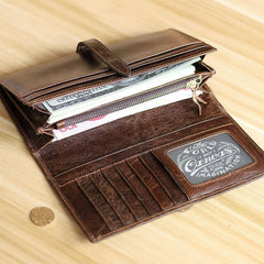 Dark Coffee Leather Mens Bifold Long Wallet Multi-cards Bifold Long Wallet For Men - iwalletsmen