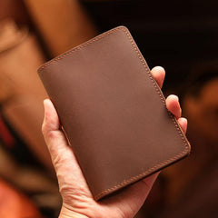 Casual Brown Handmade Leather Mens Bifold Passport Holder Travel Wallet Holder For Men - iwalletsmen