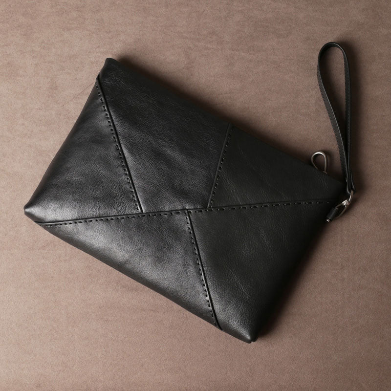 Genuine Leather Mens Clutch Cool Slim Wallet Zipper Clutch Wristlet Bag Wallet for Men Women